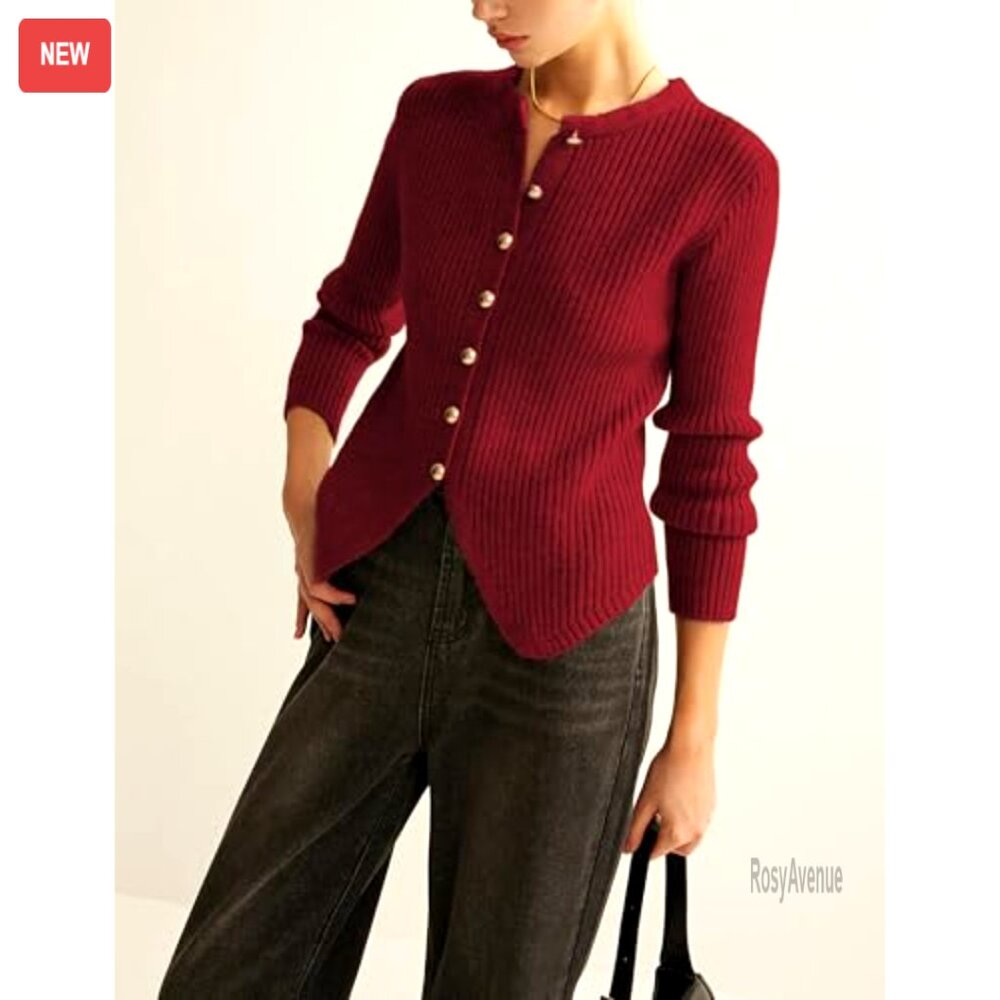 Cable Knit Cardigan Split Design Button Down Swea… - image 4